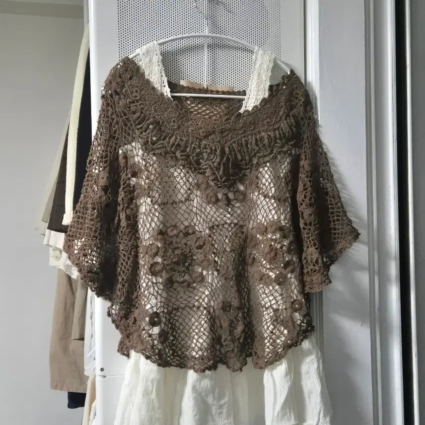 [BUNJANG] Vintage Crochet Summer Cape / 빈티지 모리걸 크로셰 여름 케이프 뜨개 케이프 빈티지 판초