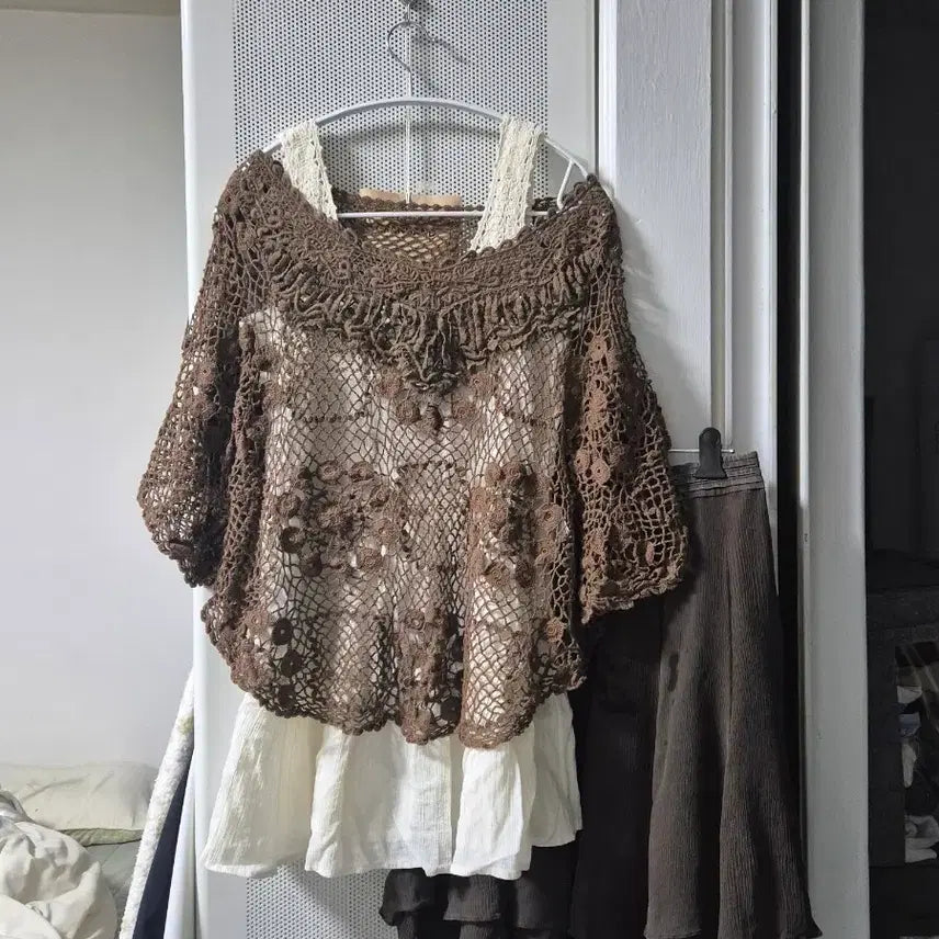 [BUNJANG] Vintage Crochet Summer Cape / 빈티지 모리걸 크로셰 여름 케이프 뜨개 케이프 빈티지 판초