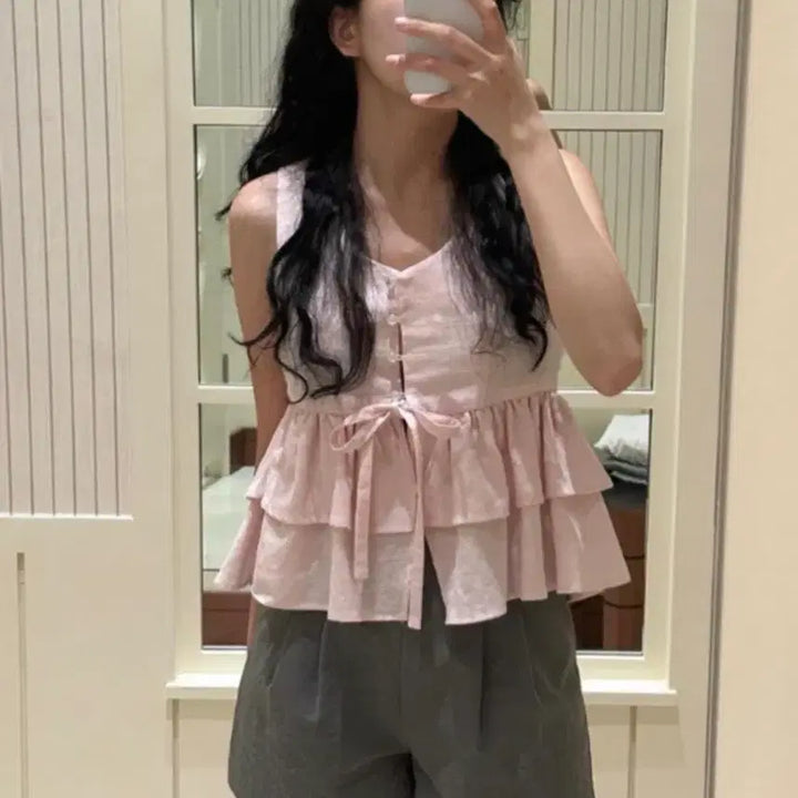 [BUNJANG] 시눈 브이넥 베스트 블라우스 / 시눈 브이넥 베스트 블라우스