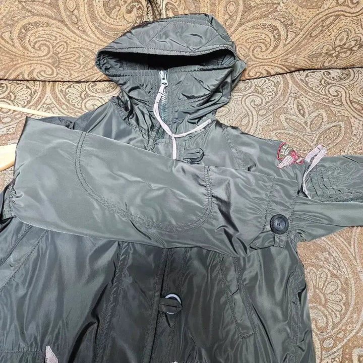 [BUNJANG] Khaki Hooded Long Field Jacket (Size 66) / 카키색 후드 롱 야상 점퍼66