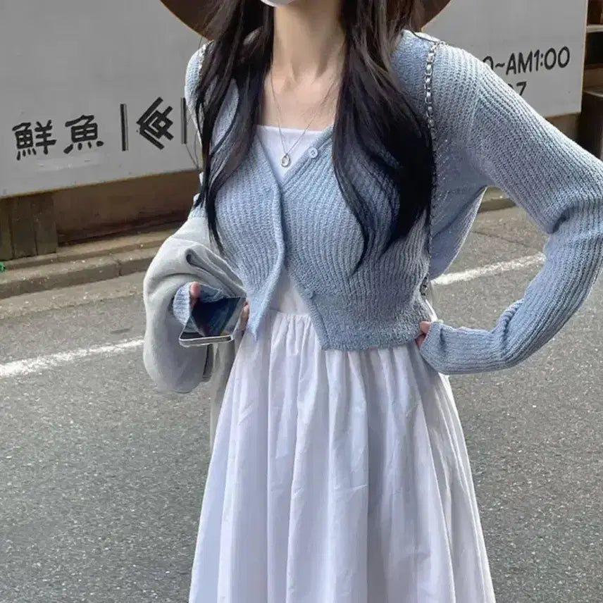 [BUNJANG] Bring It Layered Summer Long Dress Set / 가격내림) 에이블리 브링잇 가디건 레이어드 여름 롱원피스