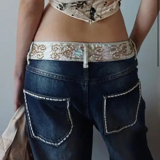 [BUNJANG] Sculptor Beaded Denim Wide Pants / 스컬프터 비즈 데님 와이드 팬츠