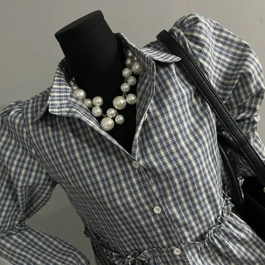 [BUNJANG] Check Flare Blouse / 체크블라우스/체크프릴블라우스/블라우스
