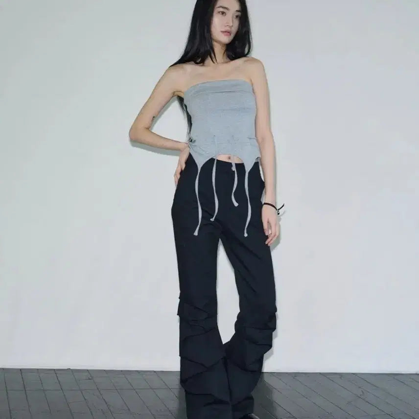 [SOLD OUT] 시스에이 이레귤러 코튼 플레어 턱 팬츠 블랙 m사이즈