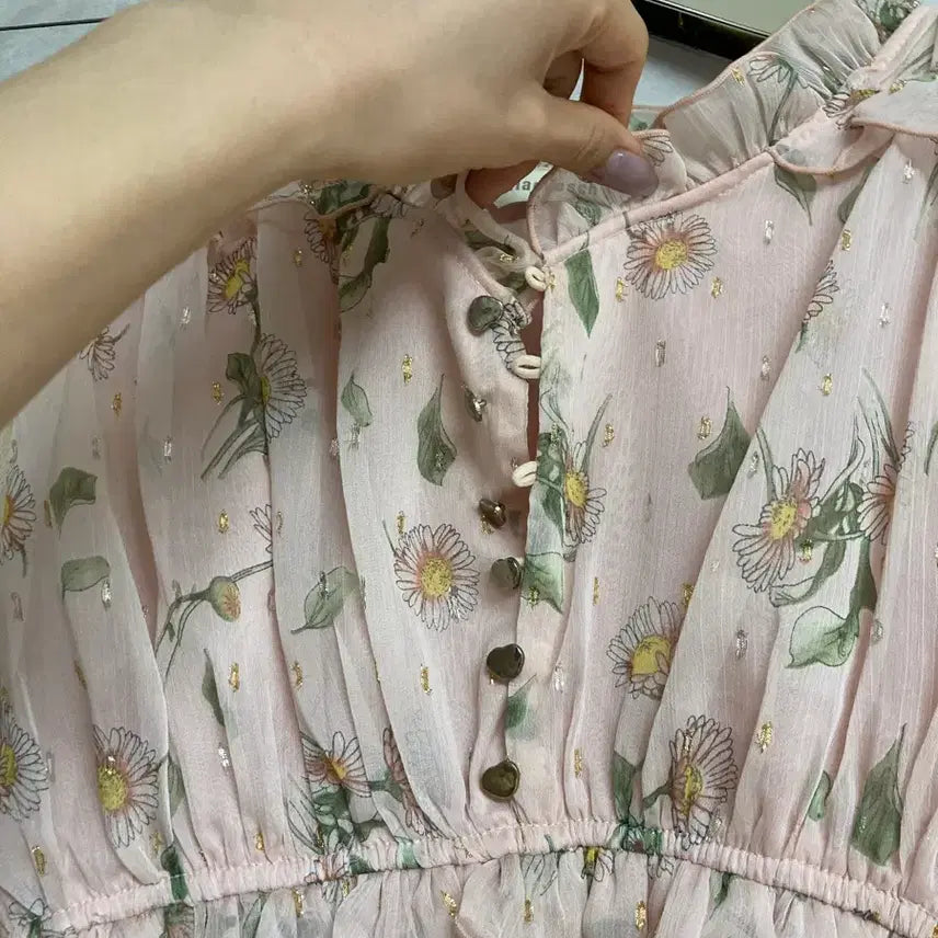 [BUNJANG] Floral Pink Chiffon Layered Blouse / 꽃무늬 핑크 블라우스 쉬폰 레이어드 하케쉬 블라우스
