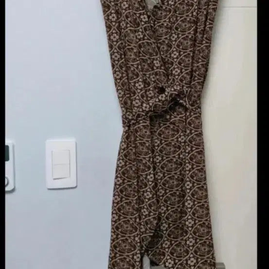 [BUNJANG] Pattern Wrap Dress Brown / 패턴 랩 원피스 브라운