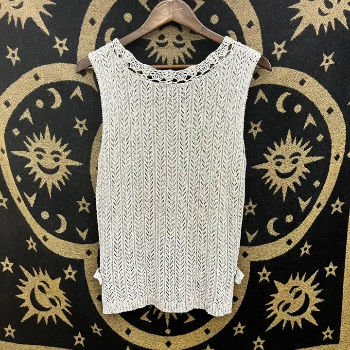 [BUNJANG] Bohemian Crochet Knit Vest / 빈티지 보헤미안 코지 모리 버튼 레이스 뜨개 니트 베스트 K0130