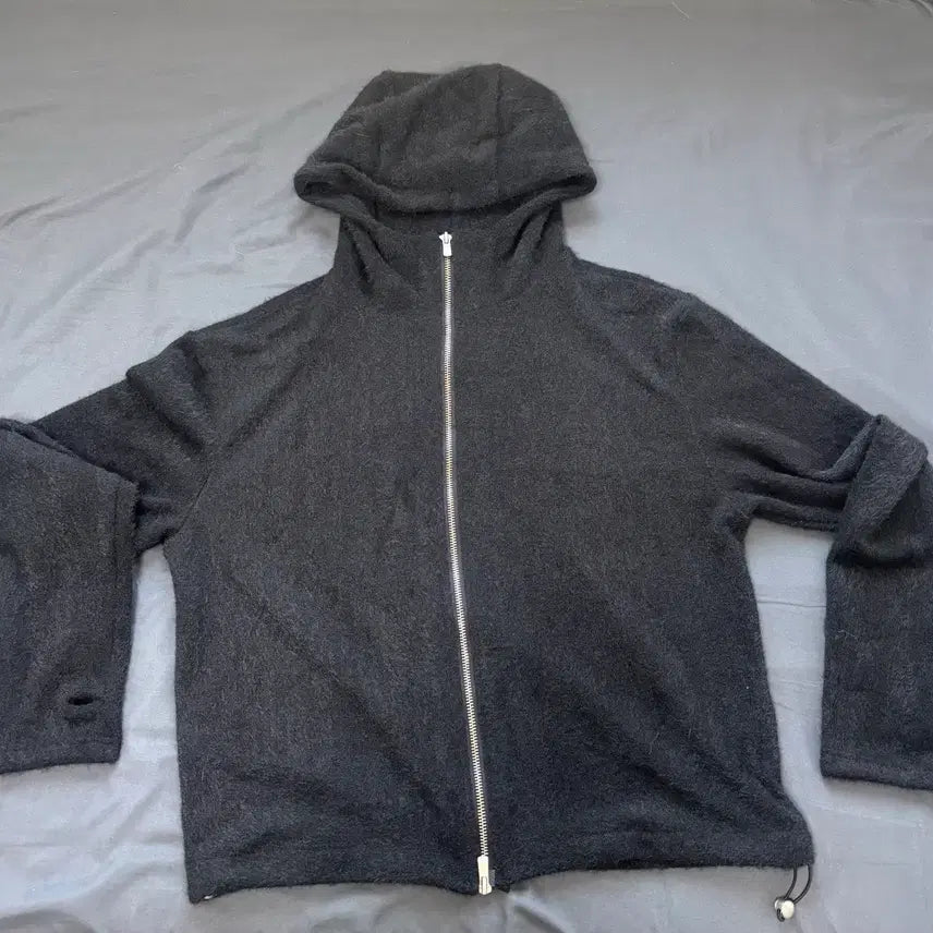 [BUNJANG] Black Knit Zip-up Hoodie / 블랙 니트집업후드