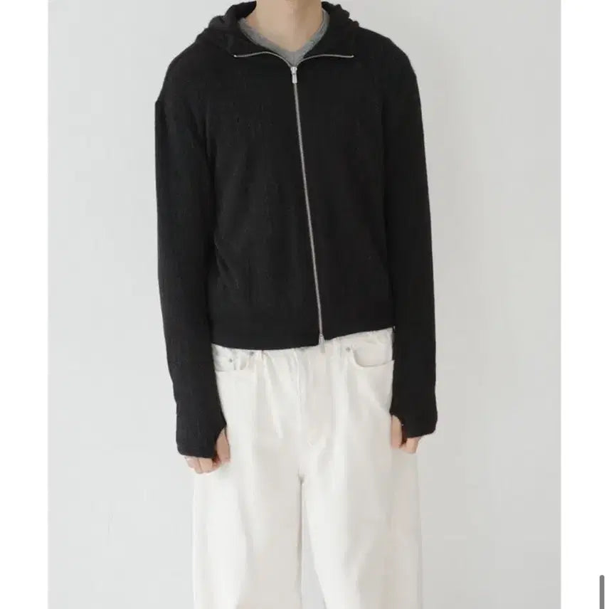 [BUNJANG] Black Knit Zip-up Hoodie / 블랙 니트집업후드