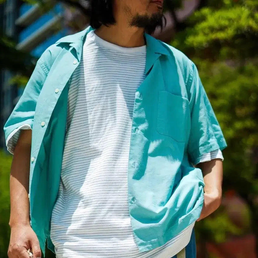[BUNJANG] Nanamica Panama Short Sleeve Shirt Mint / [XL][110] 나나미카 오픈카라 파나마 숏슬리브 셔츠 민트