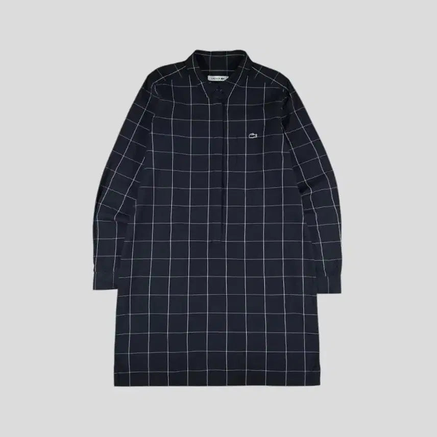 [BUNJANG] Lacoste Check Pattern Dress / 라코스테 블랙 화이트 배색 그리드 윈도우 체크패턴 톤톤 크록로고 체스트포