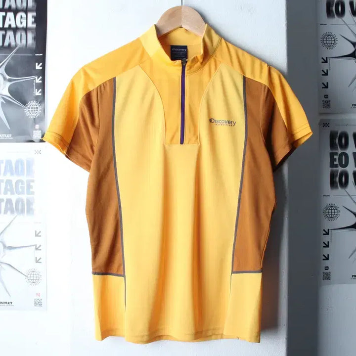 [BUNJANG] Discovery Functional Half-Zip Polo Shirt / (L) 디스커버리 반팔 카라 티셔츠 기능성 반집업 노랑-184E5