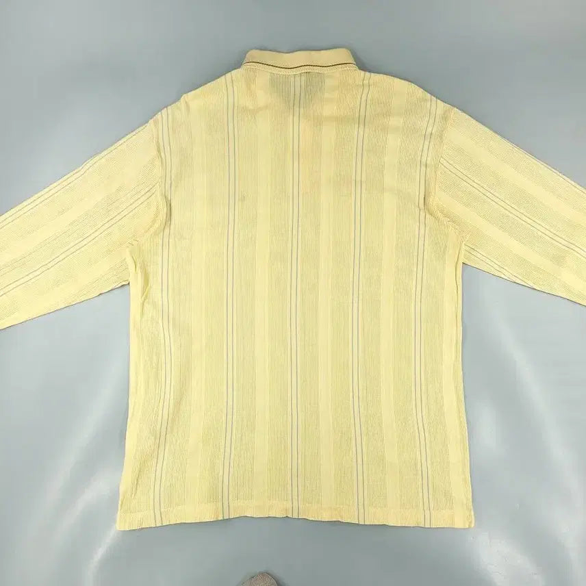 [BUNJANG] Nike Golf Yellow Multi-Color Striped Swoosh Logo Half Button Shirt / 나이키 골프 00s 옐로우톤 멀티컬러 스트라이프패턴 스우시 로고 하프버튼