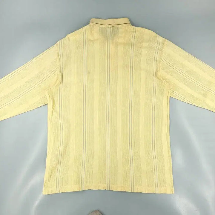 [BUNJANG] Nike Golf Yellow Multi-Color Striped Swoosh Logo Half Button Shirt / 나이키 골프 00s 옐로우톤 멀티컬러 스트라이프패턴 스우시 로고 하프버튼