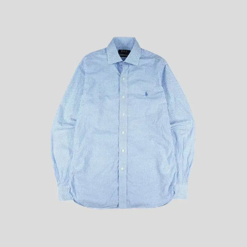 [BUNJANG] Polo Ralph Lauren Gingham Check Custom Fit Shirt / 폴로랄프로렌 화이트 라이트블루 배색 깅엄체크 블루포니 커스텀핏 컷어웨이