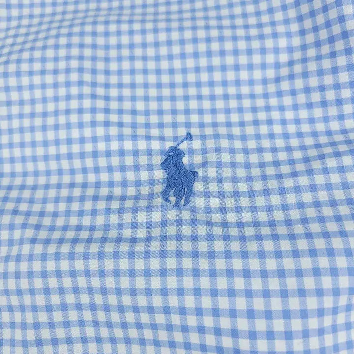 [BUNJANG] Polo Ralph Lauren Gingham Check Custom Fit Shirt / 폴로랄프로렌 화이트 라이트블루 배색 깅엄체크 블루포니 커스텀핏 컷어웨이