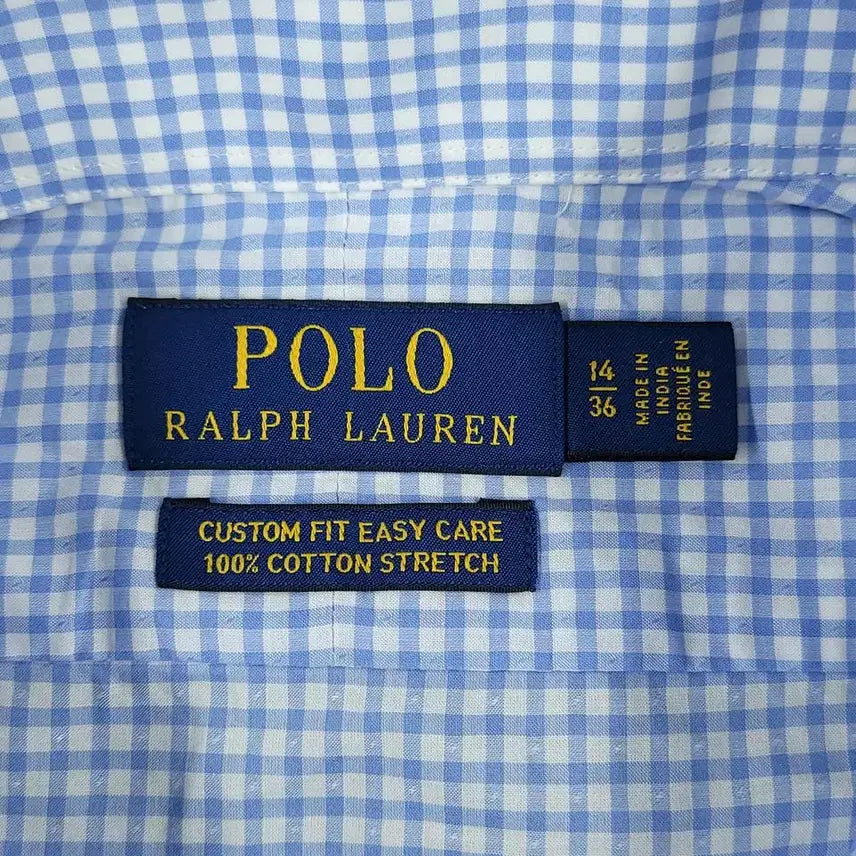 [BUNJANG] Polo Ralph Lauren Gingham Check Custom Fit Shirt / 폴로랄프로렌 화이트 라이트블루 배색 깅엄체크 블루포니 커스텀핏 컷어웨이