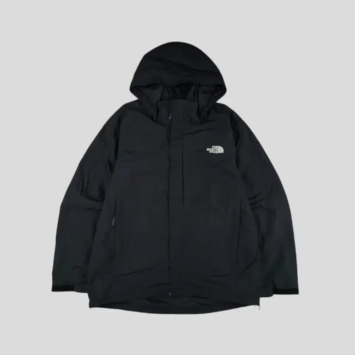 [SOLD OUT] 노스페이스 블랙 그레이 로고 투웨이지퍼 체스트포켓 후드 바람막이 자켓 L