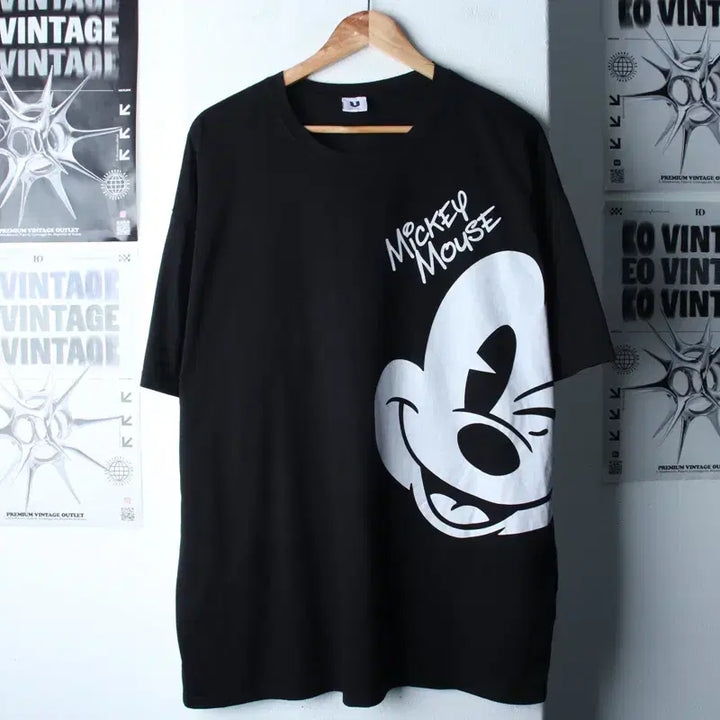 [BUNJANG] W(F) Disney Mickey Mouse Black T-Shirt / W(F) 디즈니 반팔 티셔츠 빅사이즈 미키마우스 블랙 한정판-184FC