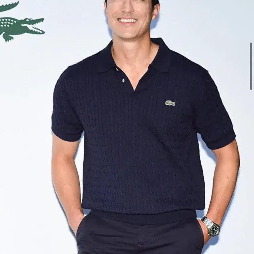 [SOLD OUT] 105-110) Lacoste 라코스테 케이블 반팔 폴로셔츠 네이비
