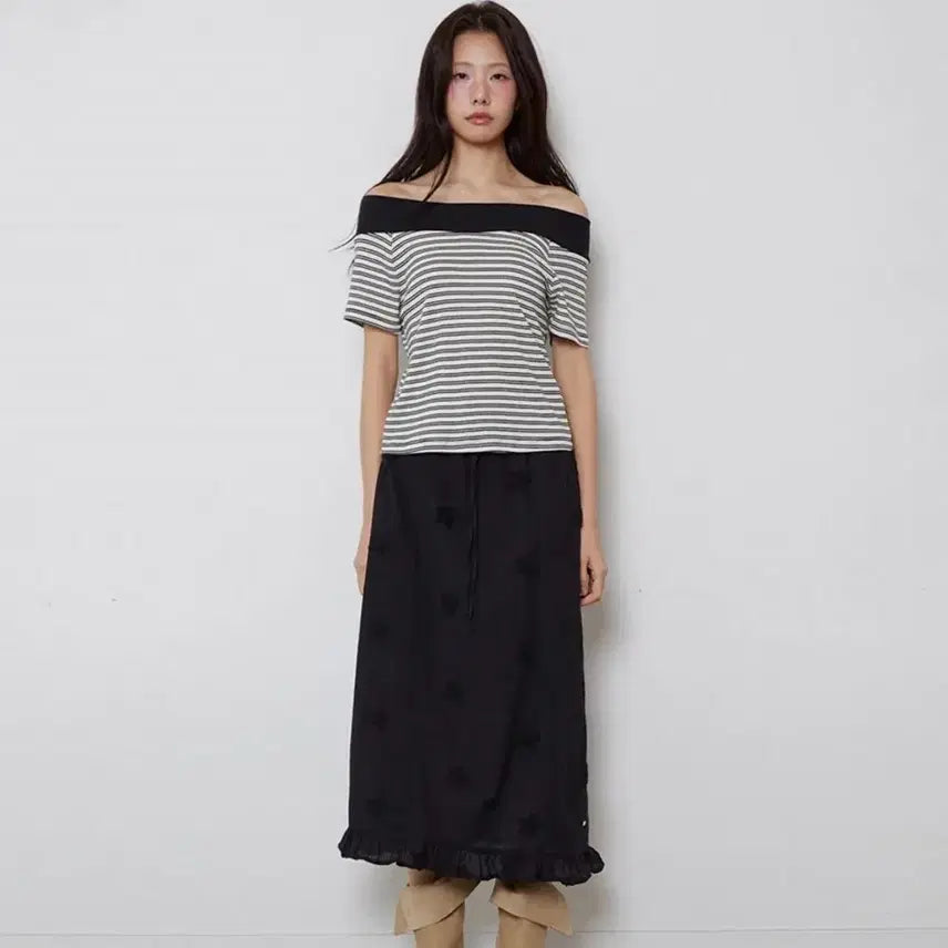 [BUNJANG] Rense Striped Off-Shoulder T-Shirt / 렌세 rense 스트라이프 오프숄더 티셔츠(새제품)