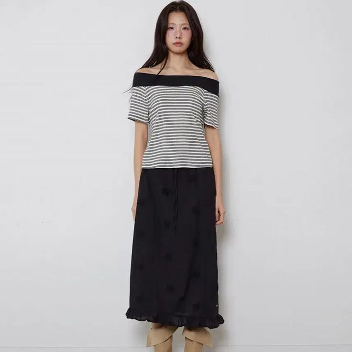 [BUNJANG] Rense Striped Off-Shoulder T-Shirt / 렌세 rense 스트라이프 오프숄더 티셔츠(새제품)