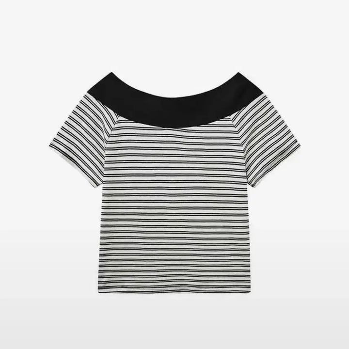 [BUNJANG] Rense Striped Off-Shoulder T-Shirt / 렌세 rense 스트라이프 오프숄더 티셔츠(새제품)