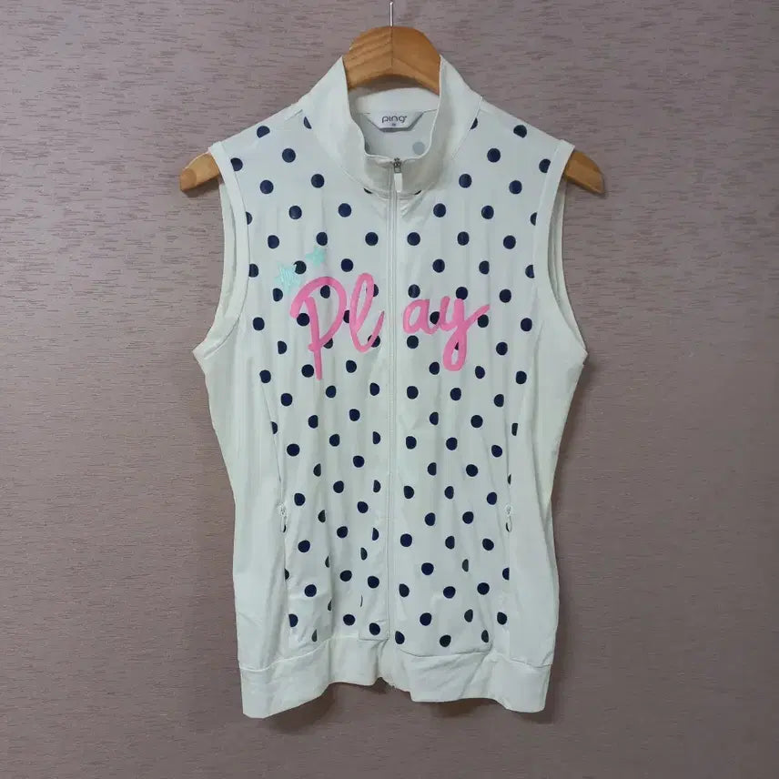 [BUNJANG] B4-24 Pink White Print Zip-up Vest / B4-24/핑 화이트 프린트 집업조끼