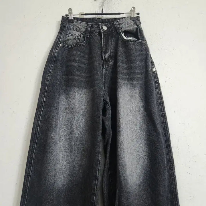 [BUNJANG] Black Denim Wide Pants / 워싱 블랙 데님 와이드 팬츠