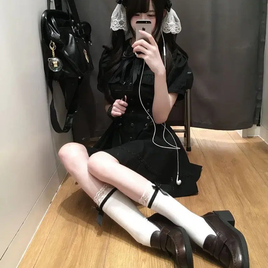 [BUNJANG] Black Striped Cross Mini Dress / 지뢰계 패션 블랙 스트라이프 크로스 미니원피스