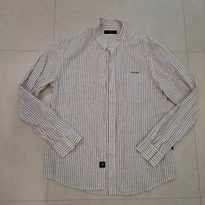 [BUNJANG] Kangol Striped Henley Shirt M / 캉골 스트라이프 헨리넥 셔츠 M