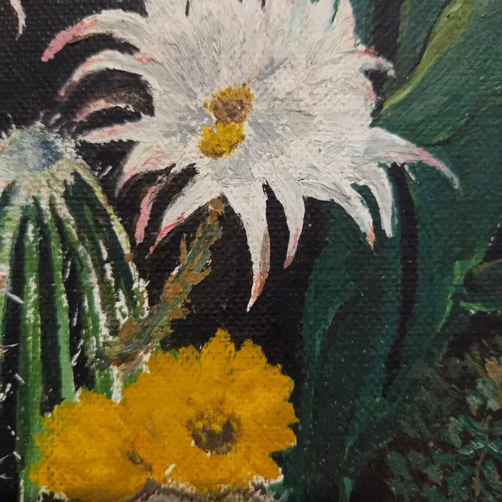 [BUNJANG] J.Y. RAVESTEIN Oil Painting on Wood Board - "Cactus Still Life" (1988) / 나무 보드 유화 빈티지 정물화 (J.Y. RAVESTEIN)