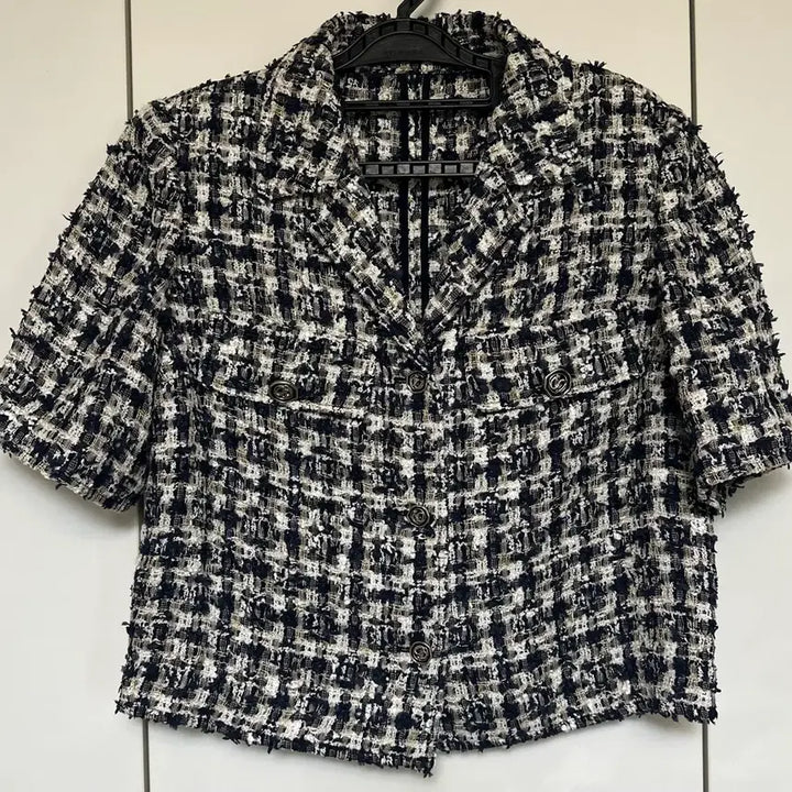 [BUNJANG] Jill Stuart Tweed Short Sleeve Jacket Black White / 질스튜어트트위드 반팔 자켓 블랙 화이트.