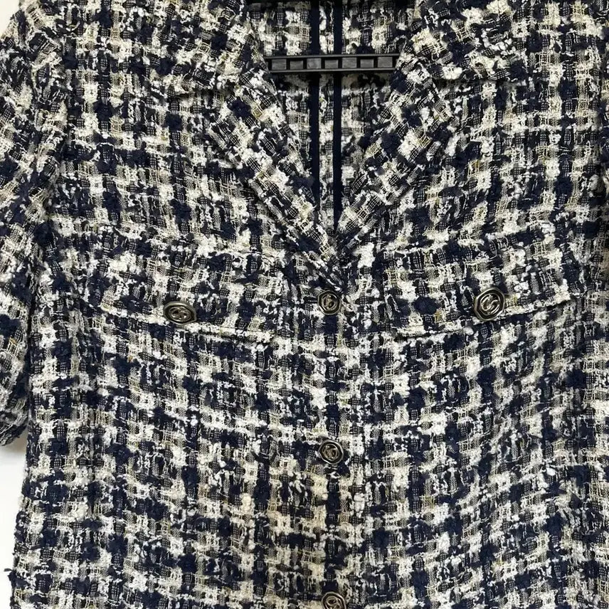 [BUNJANG] Jill Stuart Tweed Short Sleeve Jacket Black White / 질스튜어트트위드 반팔 자켓 블랙 화이트.