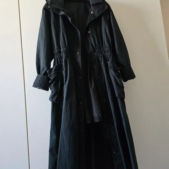 [BUNJANG] Egoist Black Hooded Long Parka Jacket / 블랙 후드 롱 야상 점퍼 에고이스트