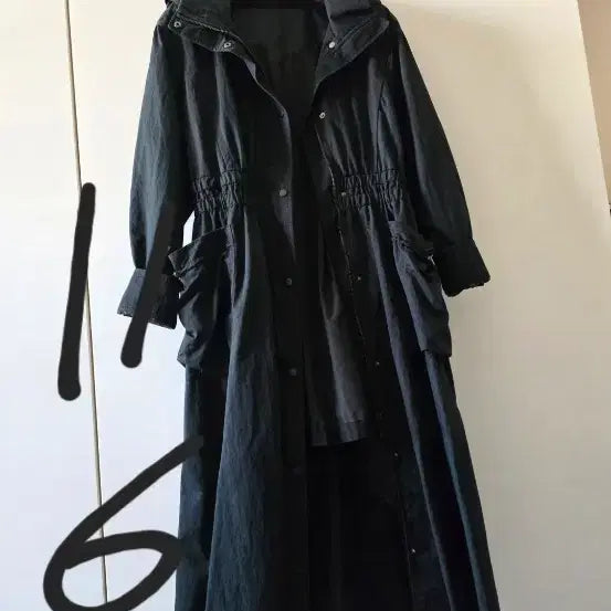 [BUNJANG] Egoist Black Hooded Long Parka Jacket / 블랙 후드 롱 야상 점퍼 에고이스트