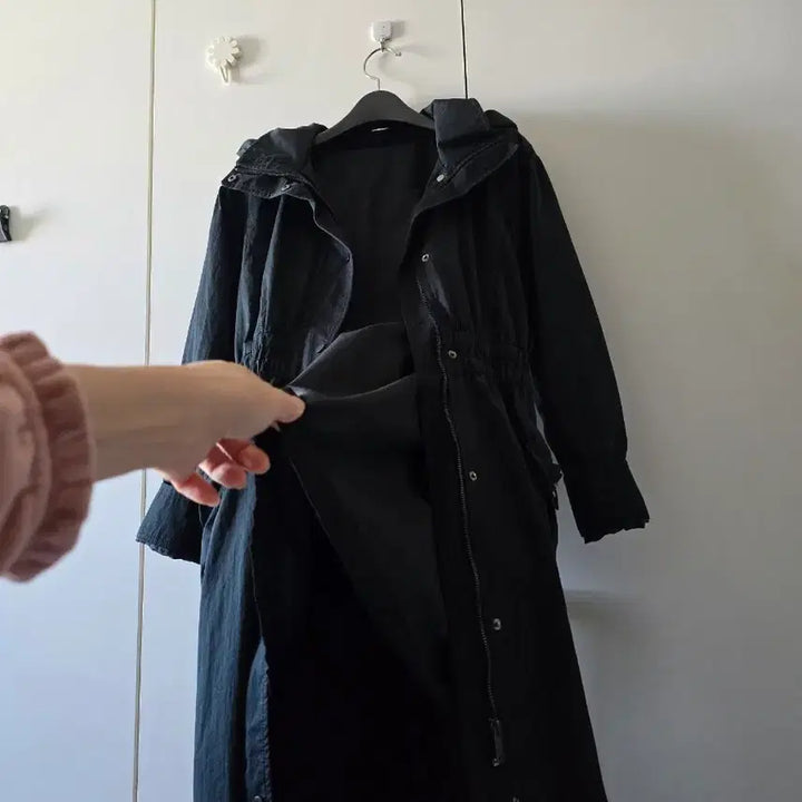 [BUNJANG] Egoist Black Hooded Long Parka Jacket / 블랙 후드 롱 야상 점퍼 에고이스트