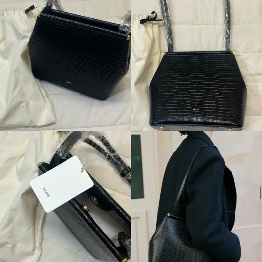 [BUNJANG] Herve Kate Bag Lizard Black + Lehas Knit Bundle Set / (완전 새상품) 에르베 KATE BAG Lizard Black+르하스 니