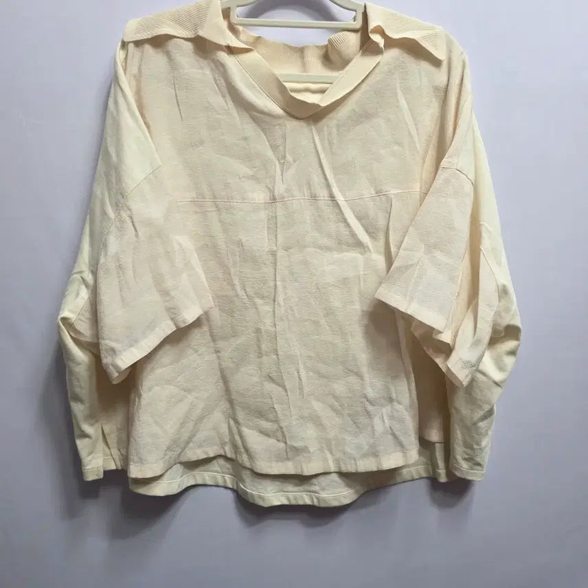 [BUNJANG] Hanseom Mine Ivory Short Sleeve Collar Blouse / 한섬 마인 아이보리 반팔 카라넥 블라우스