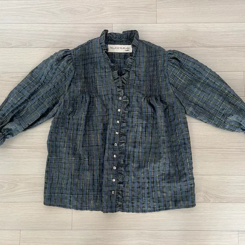 [BUNJANG] Via Plane Victoria Frill Check Blouse / 비아플레인 빅토리아 프릴 체크 블라우스 (블루체크)