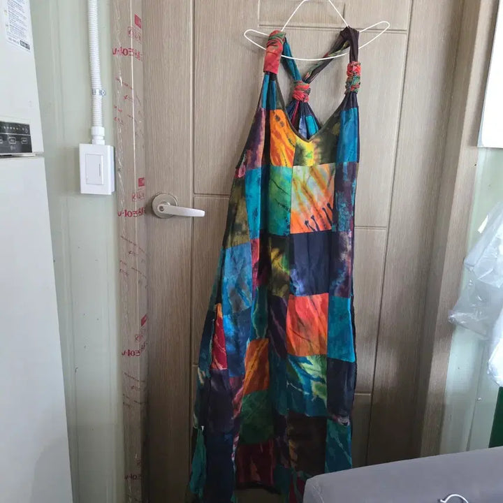 [BUNJANG] Colorblock Long Cotton Dress / 면 나시 칼라 조각 롱 원피스