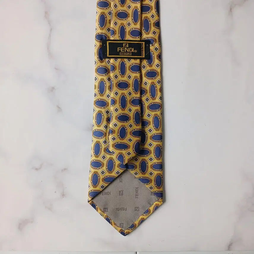 [BUNJANG] Fendi Silk Tie - Yellow Oval Pattern / 펜디 실크 옐로우 오벌 패턴 넥타이 9.2cm A+등급 G28
