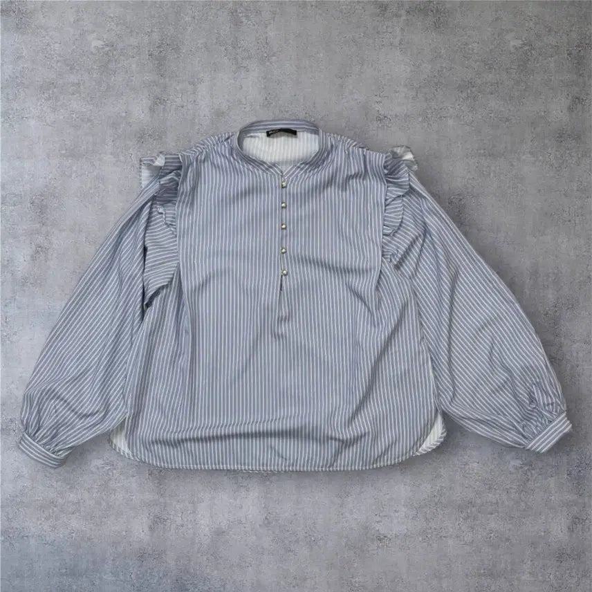 [BUNJANG] Maje Light Blue Stripe Frill Blouse Size 1 / 마쥬 Maje 연블루 스트라이프 프릴 블라우스 1