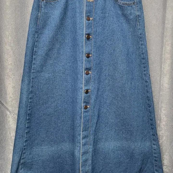 [BUNJANG] A-Line Long Denim Skirt (Medium Blue) / 앞버튼 A라인 중청 롱 데님 스커트