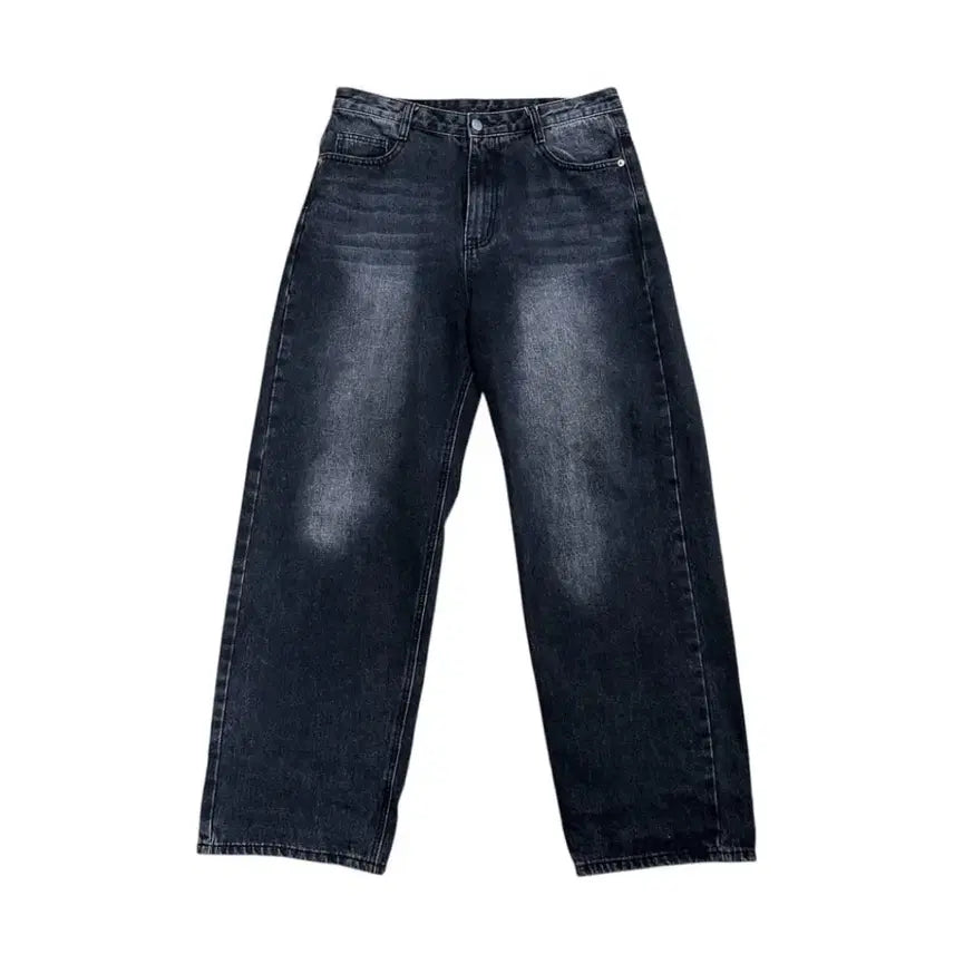 [BUNJANG] Washed Black Denim Wide Pants / 워싱 블랙 데님 와이드 팬츠