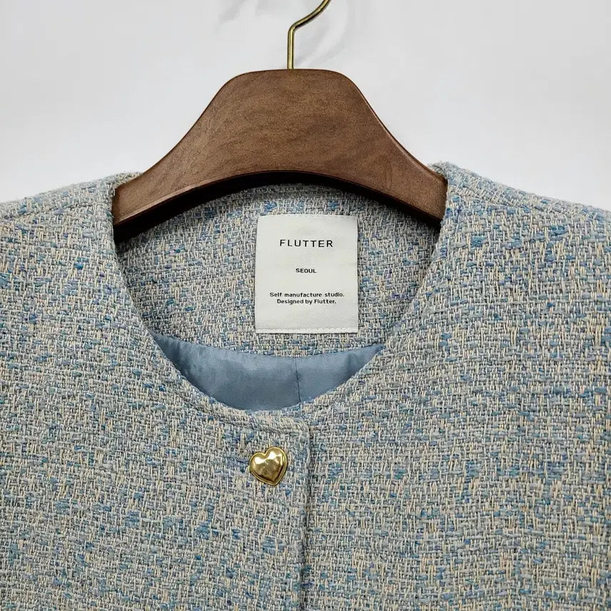 [BUNJANG] Flutter Tweed Jacket - Blue / FLUTTER 플러터 노카라 트위드 자켓 블루/도매택/프리/앨리스/109