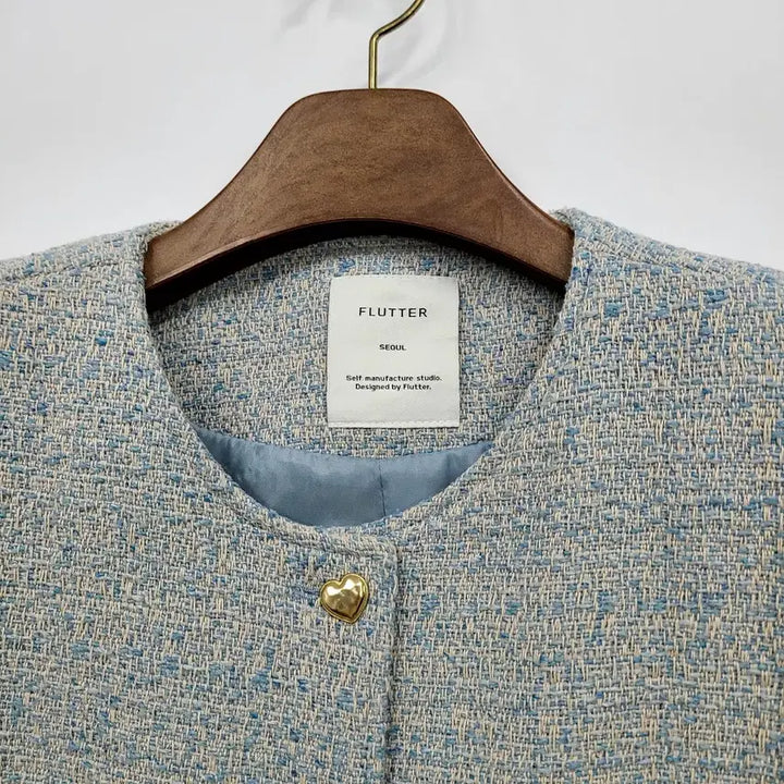 [BUNJANG] Flutter Tweed Jacket - Blue / FLUTTER 플러터 노카라 트위드 자켓 블루/도매택/프리/앨리스/109