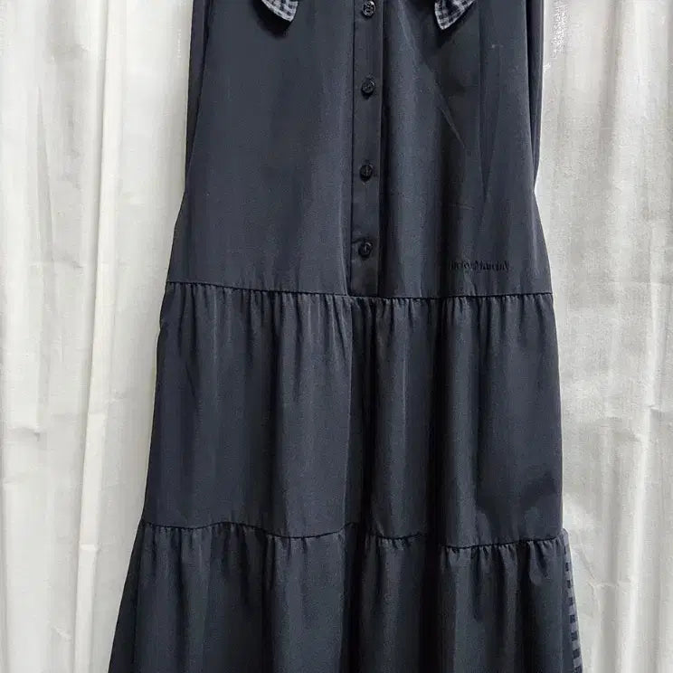 [BUNJANG] Lucky Marche Check Collar Black Long Dress / 럭키마르쉐체크 카라 블랙 롱 원피스