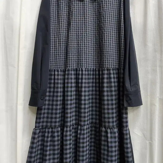 [BUNJANG] Lucky Marche Check Collar Black Long Dress / 럭키마르쉐체크 카라 블랙 롱 원피스