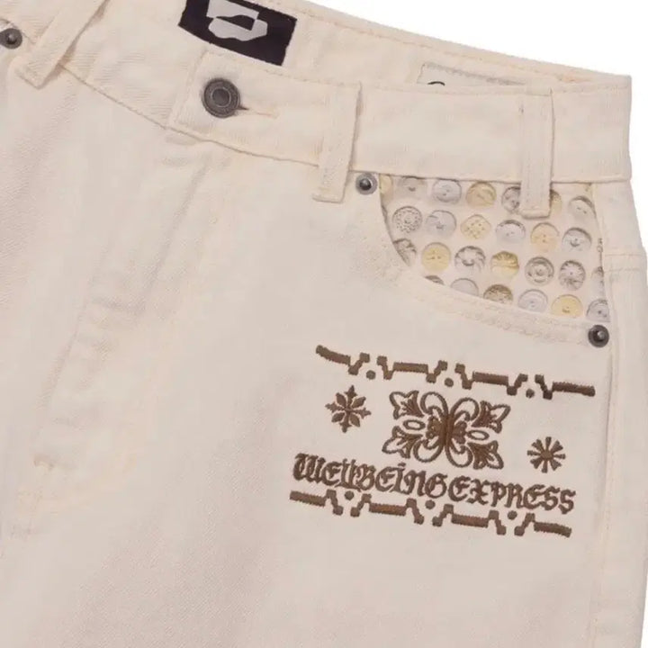 [BUNJANG] 웰빙익스프레스 Embroidered Patch Jeans White m / 웰빙익스프레스 Embroidered Patch Jeans White m